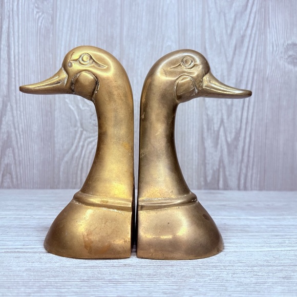 Vintage brass heavy weight duck head bookends / statue figurine decorations - Picture 1 of 6